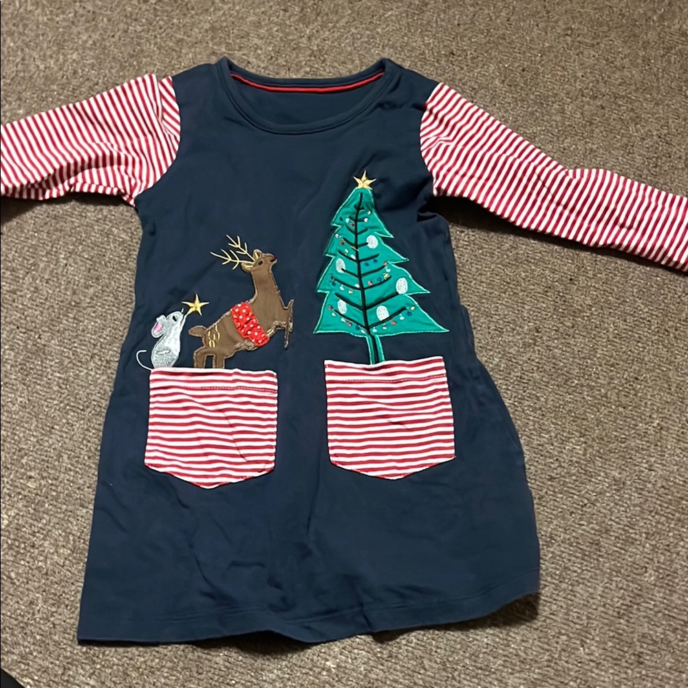 Festive Navy Dress with Red Stripes
